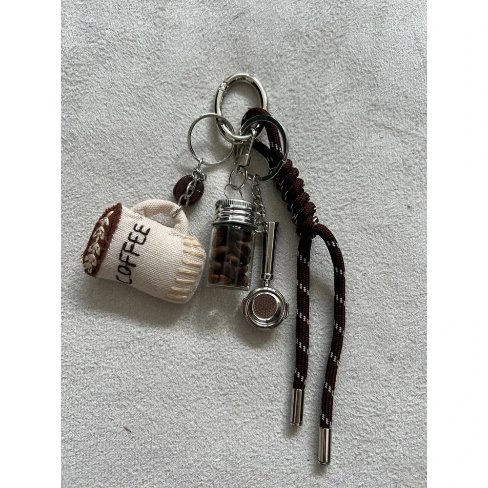 Coffee Barista Keychain Charm Brown Paracord Mug Portafilter Bean Jar Accessory - Picture 2 of 10
